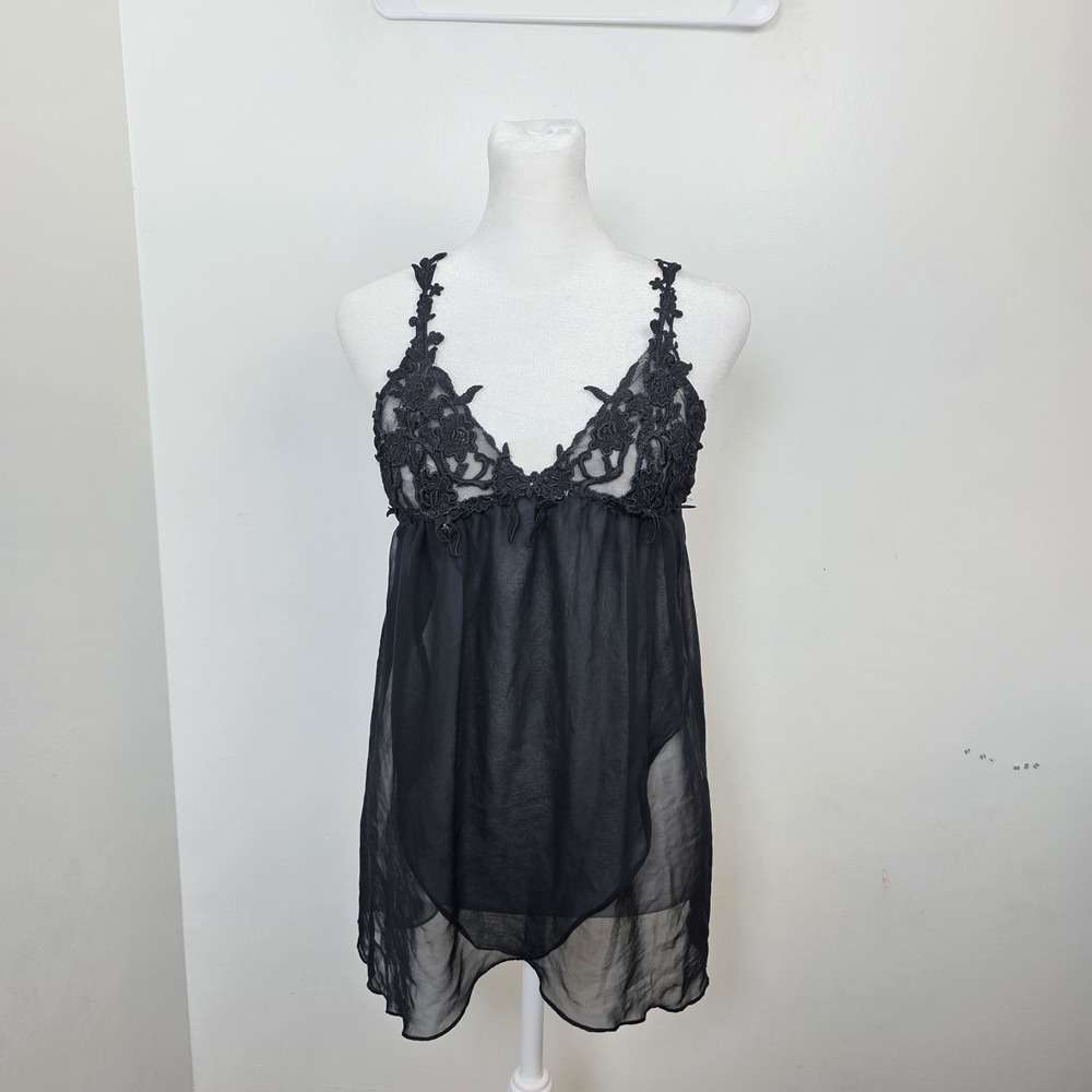 Jonquil Black Floral Sheer Babydoll Gothic Feminine Linerie Tank Top Size Small‎